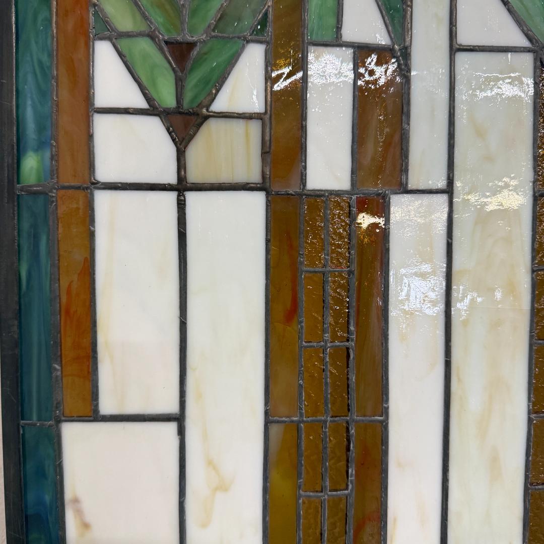 特大 62cm ステンドグラス パネル フランク・ロイド・ライト風 幾何学模様