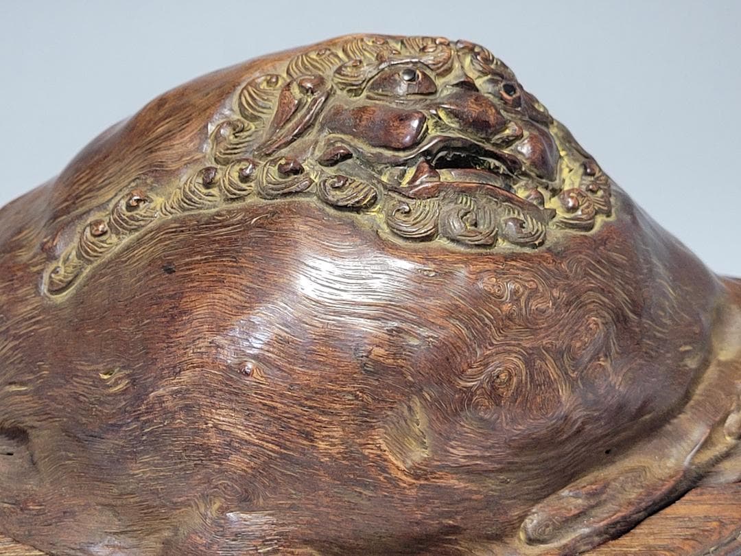 天然木造 神獣型 香炉 明清時代 幅約24.1cm