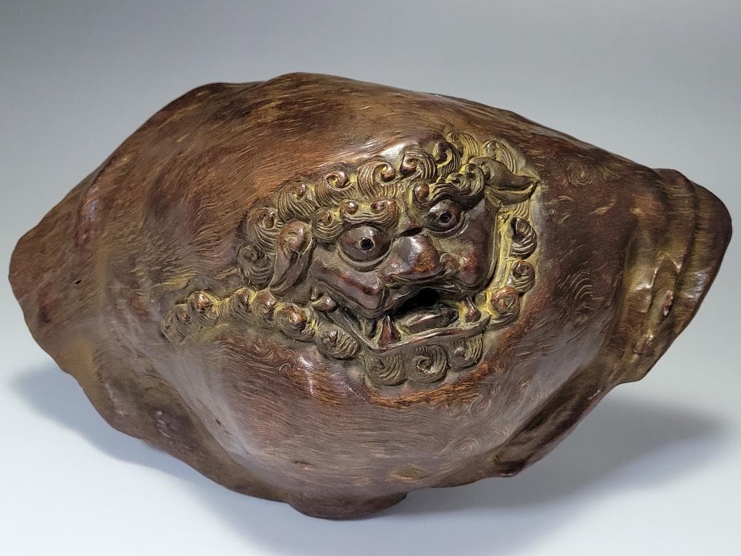 天然木造 神獣型 香炉 明清時代 幅約24.1cm