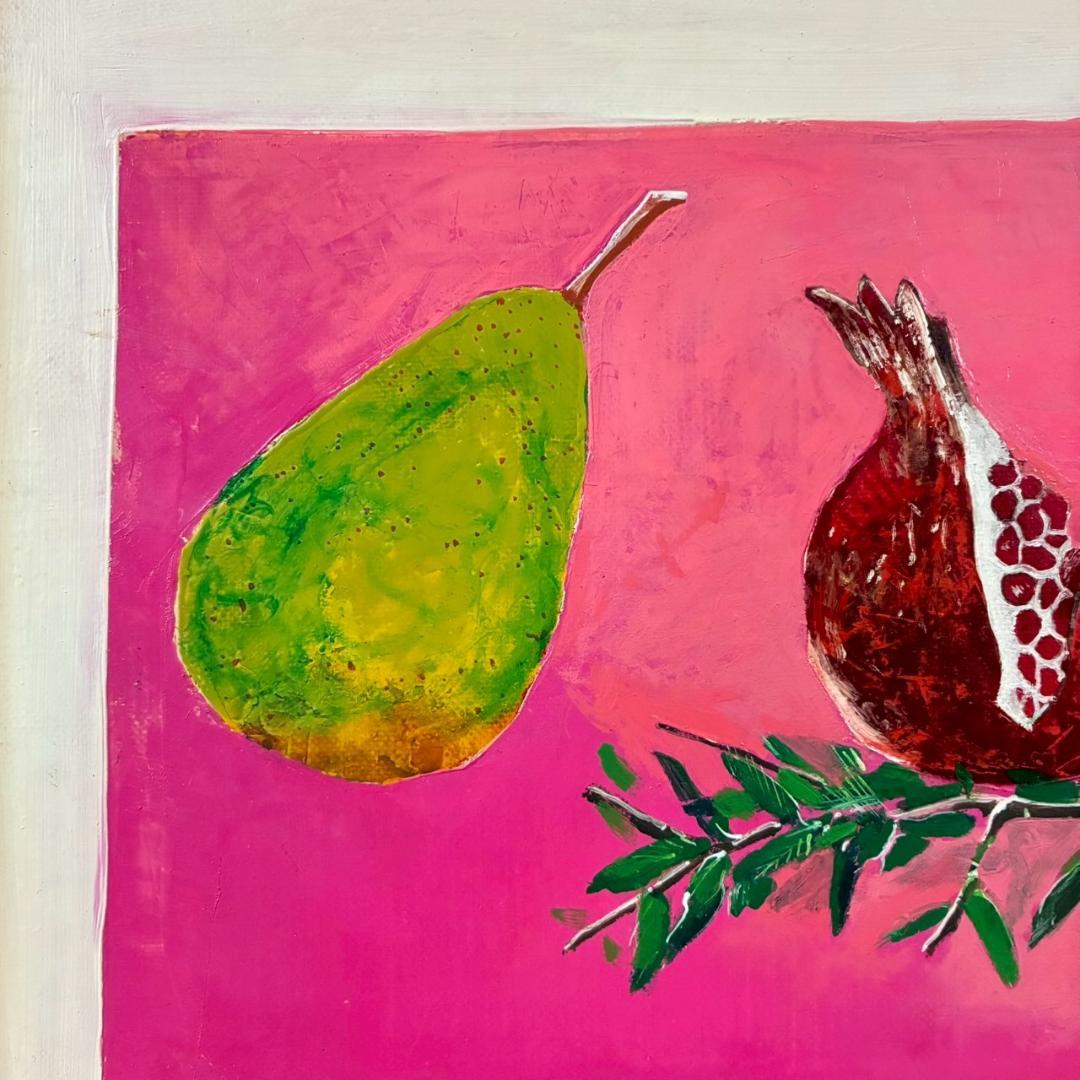 櫻井孝美「ざくろ」油彩画 油絵 直筆サイン入り 日動画廊シール有 額縁入り