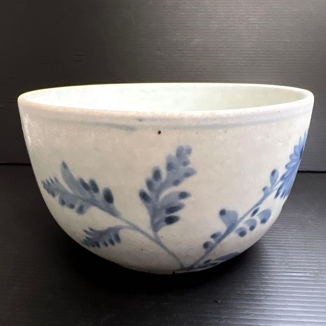 李朝中期　分院　染付コウモリ花文鉢　木箱付　口径15.7㎝　東Y7-1016②