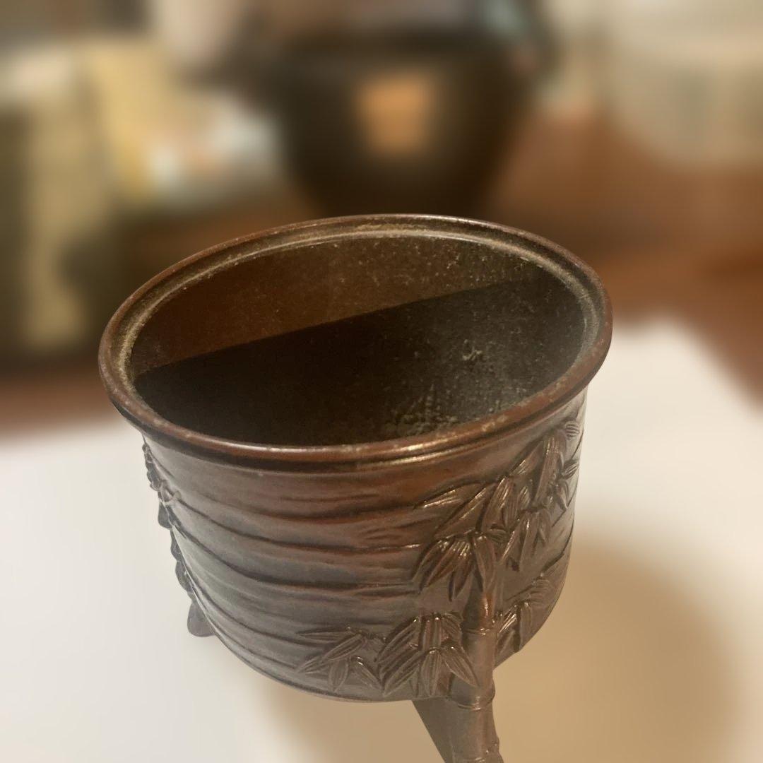 竹模様の銅製茶碗