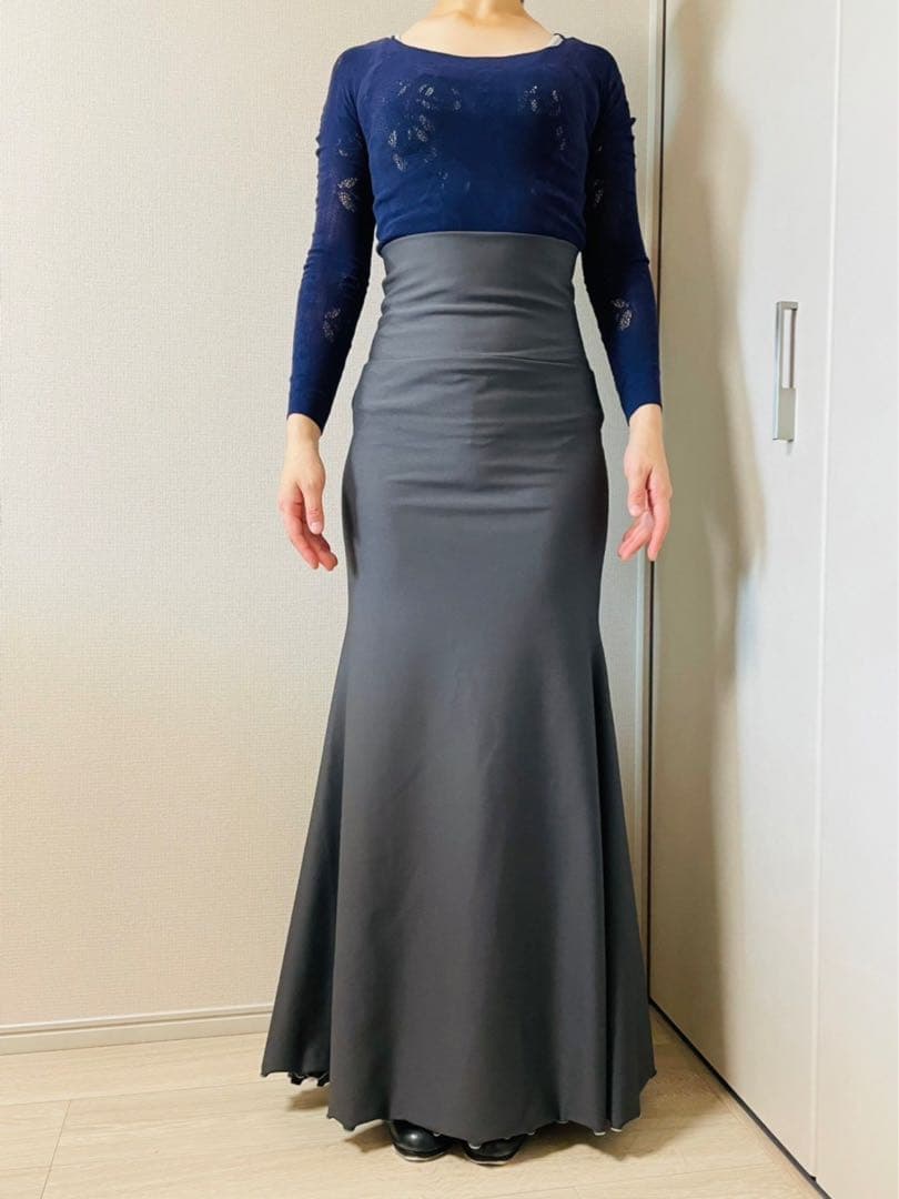 フラメンコファルダ　マーメイドライン　マスタード×紫水玉