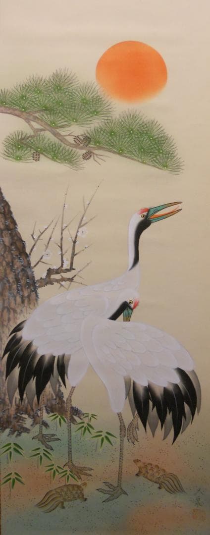 掛け軸 大泉 松竹梅鶴亀 絹本 希少 軸装 茶道具 掛軸 美品 です。