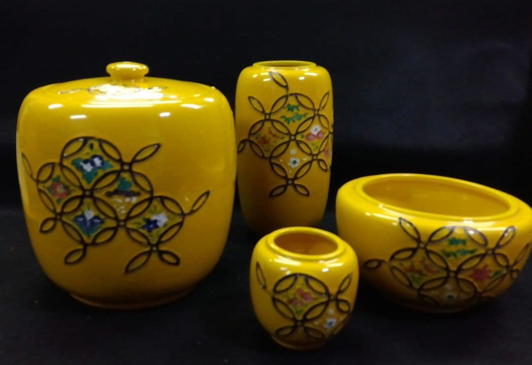 茶道具 皆具 黄交趾 四季七宝 高野昭阿弥 新品 京焼 水指 初釜