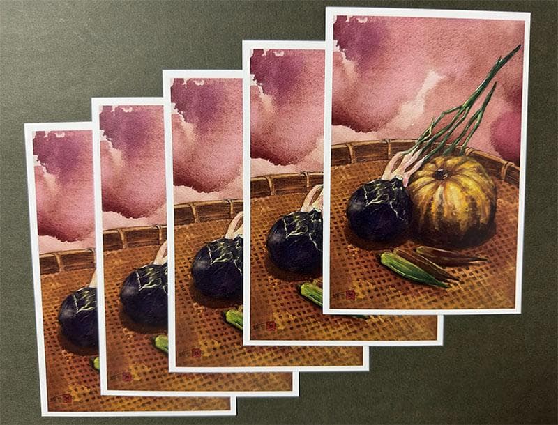 水彩アート「夏野菜　Ⅰ」1点物、手描き、真筆。