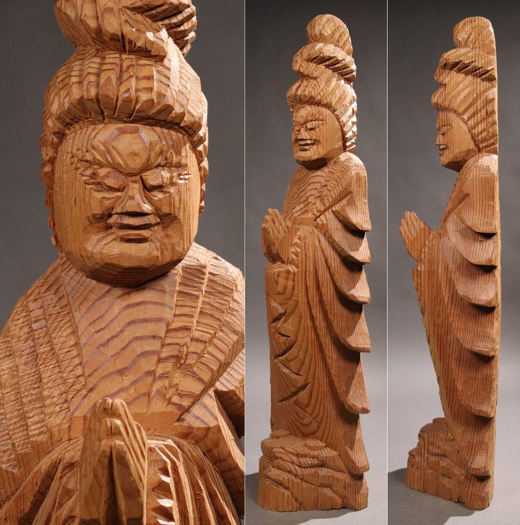 CG26 木彫 円空仏 高75.5cm / 仏教置物一刀彫仏像密教菩薩如来彫刻