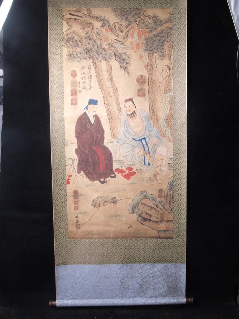 【骨董掛け軸】人物図　中国宋時代　林椿作 肉筆保證 　掛け AK966A12-3