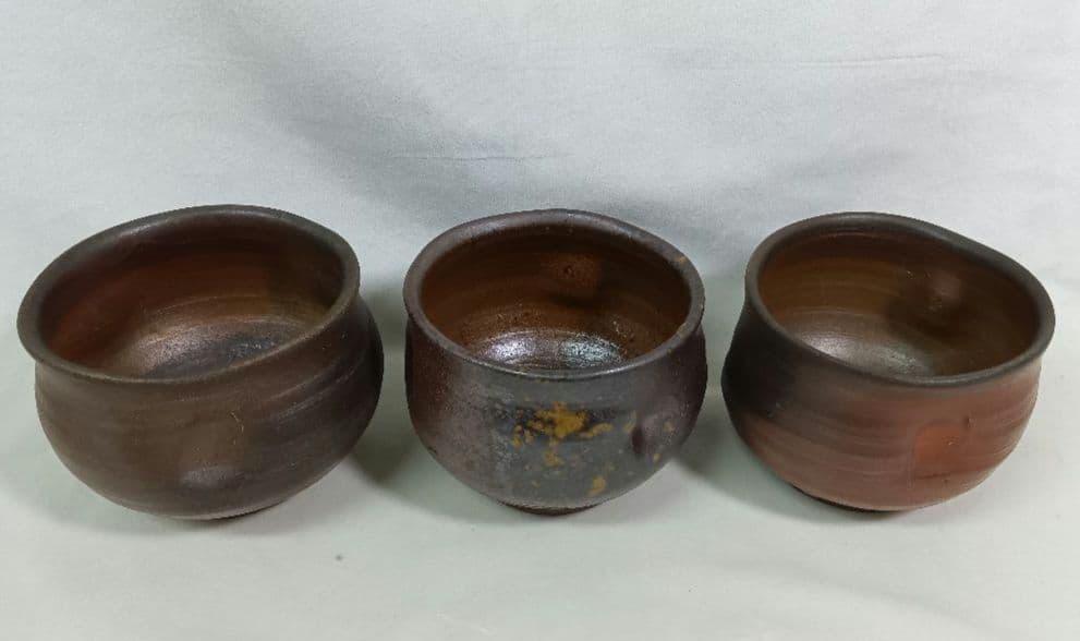 陶器製　抹茶碗　3点セット　備前焼　茶道具　茶器　和食器　お稽古