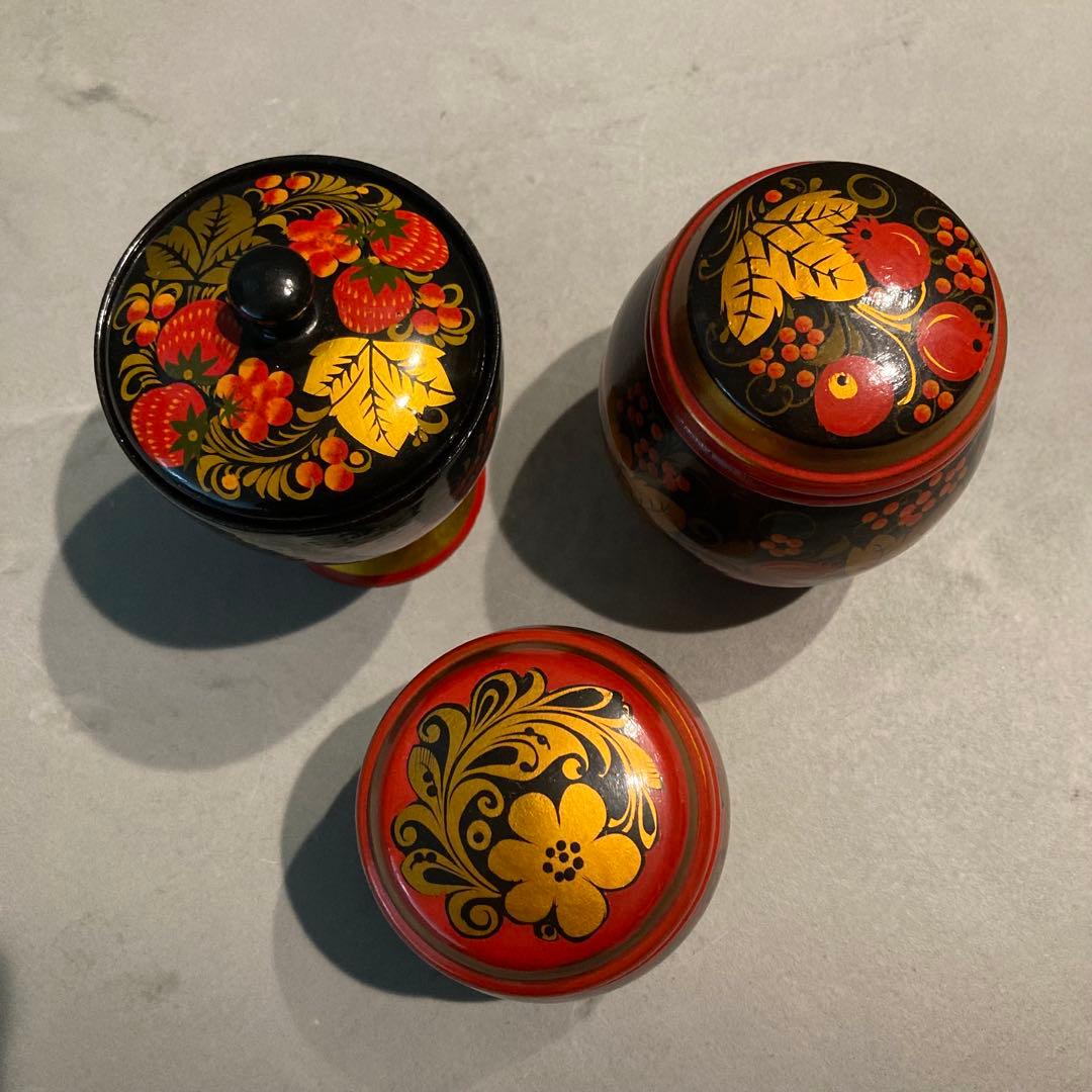 ロシア伝統工芸品 ホフロマ塗り 漆器 トレイ 小物入れ 食器 12点セット