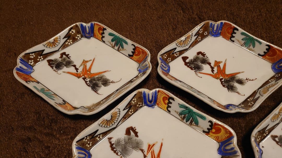 古伊万里　伊万里　色絵　鶴の図　菱形皿　５客