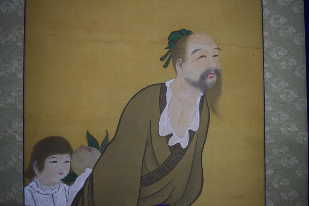 【真作】三笠華山/桃仙人図/掛軸☆宝船☆Z-589