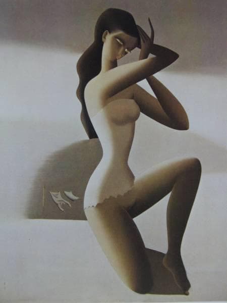 東郷青児、洗濯物、希少画集より、新品額装・額装付、版上サイン入り