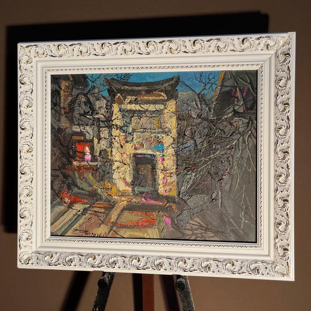 ★真作★ 文勝(ウンシュン) 門 油絵 額付き 貴重作品