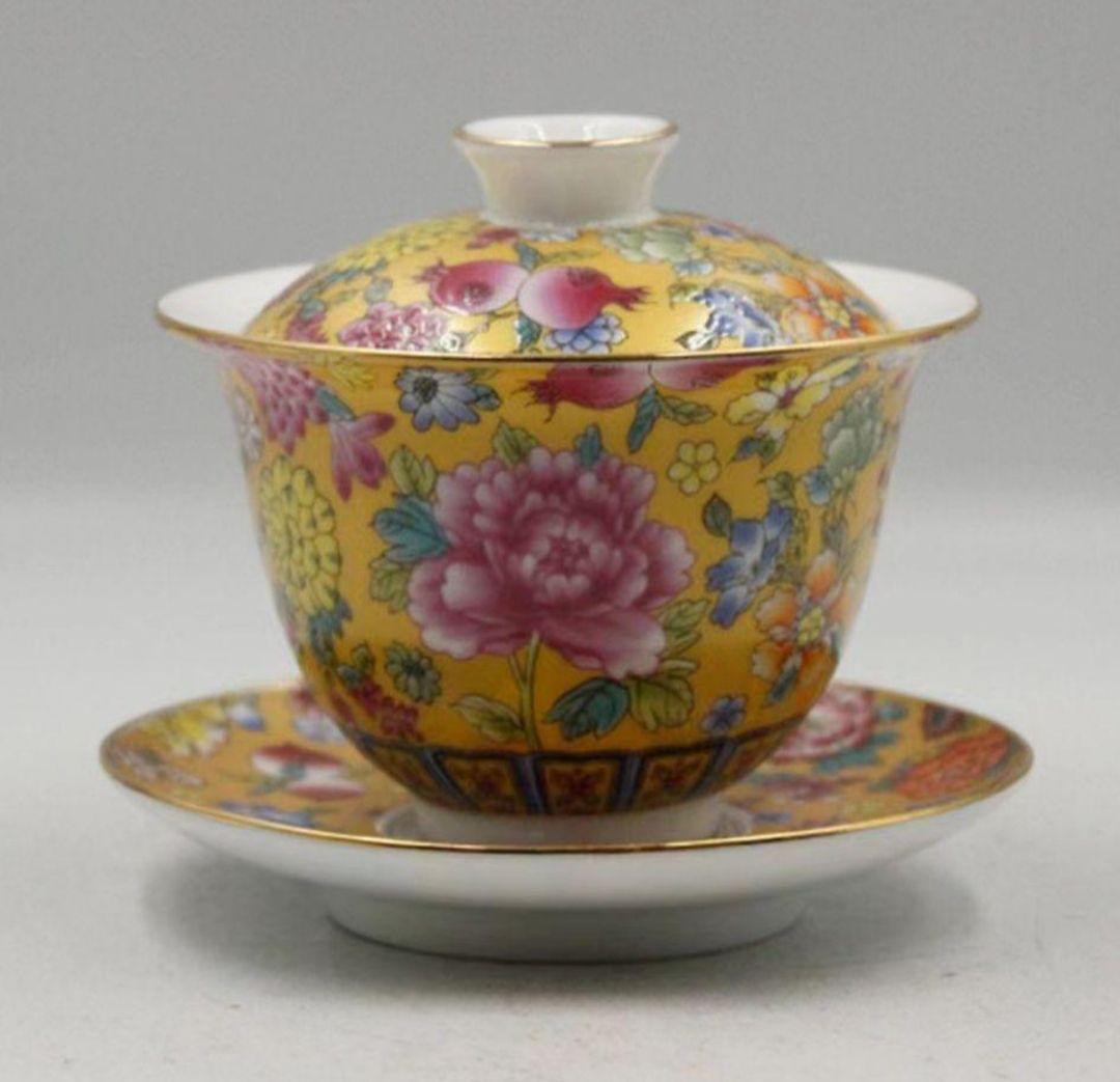 景徳鎮 磁器粉彩色万華蓋碗 高級な茶器 茶碗6個セット