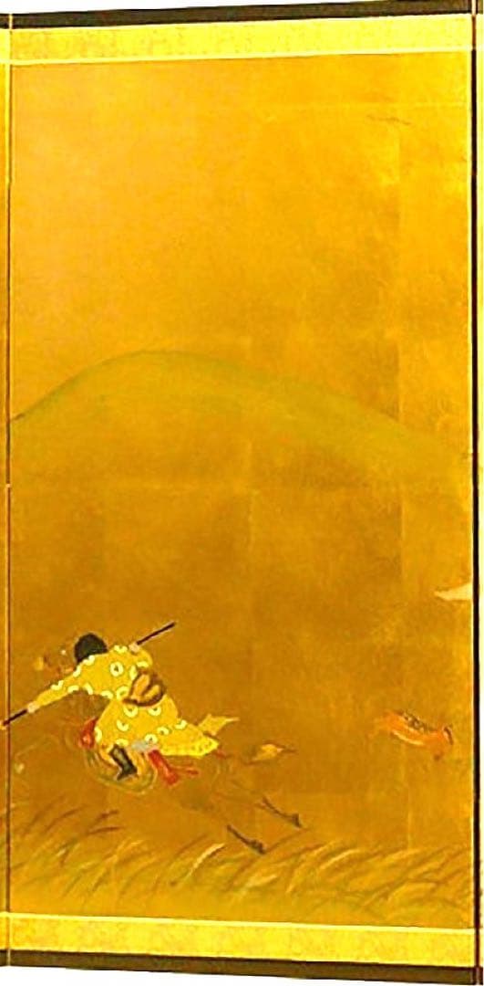 四つ折り屏風　日本画　金箔彩色　蒙古襲来図