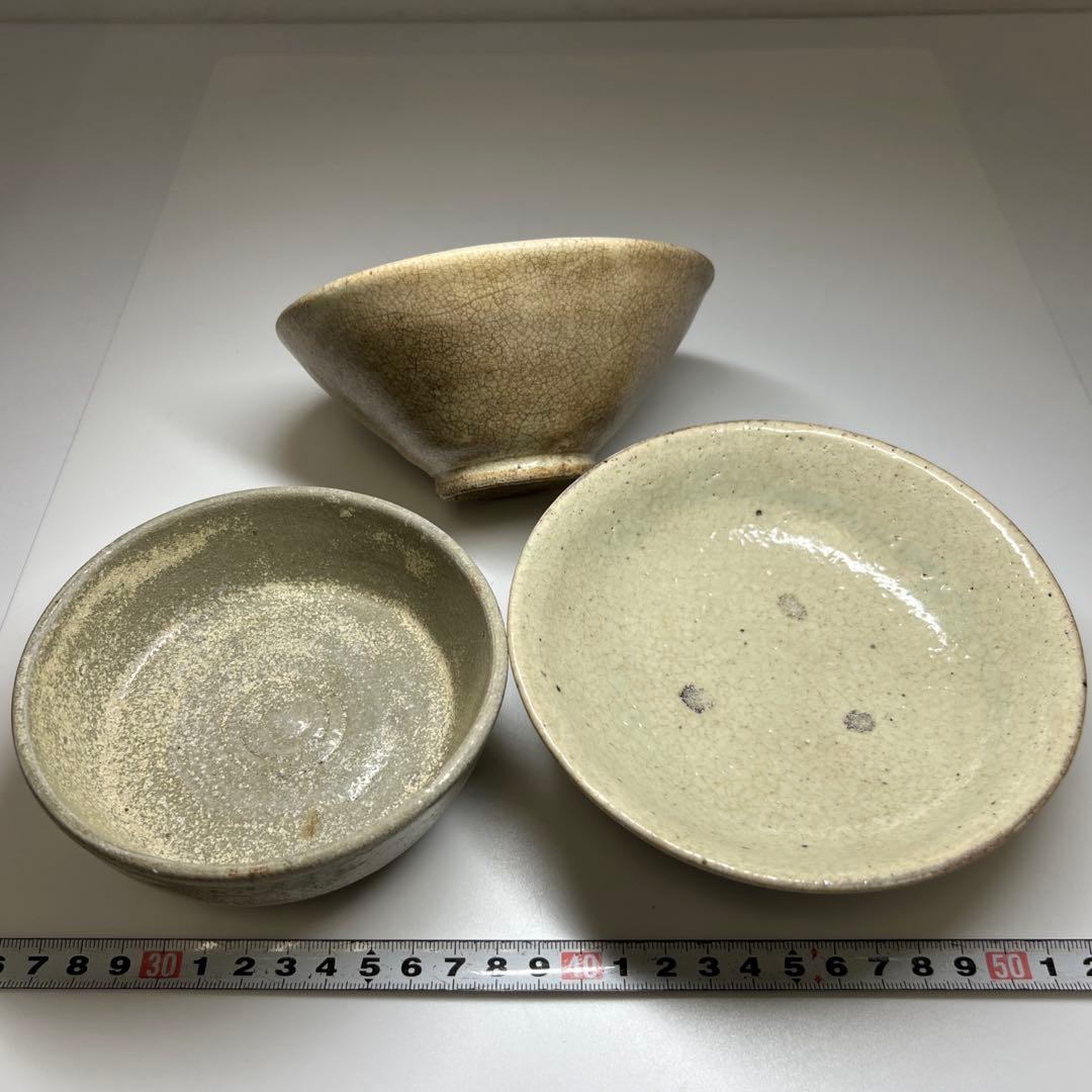 16~19世紀　高麗青磁皿、茶碗3客　東Y7-0806① トヒコ