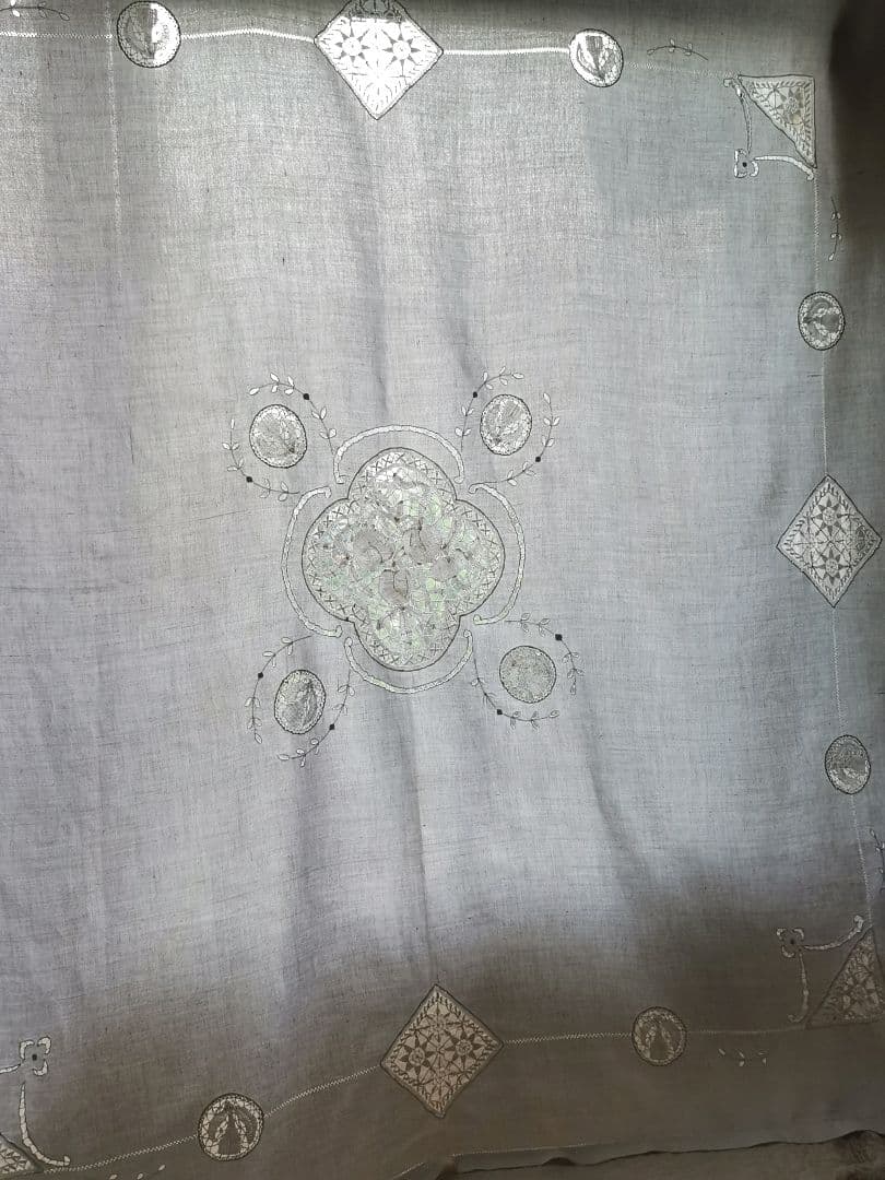 イタリアアンティーク フルーツボビンレース刺繍 ニードルワーク大判クロスカーテン