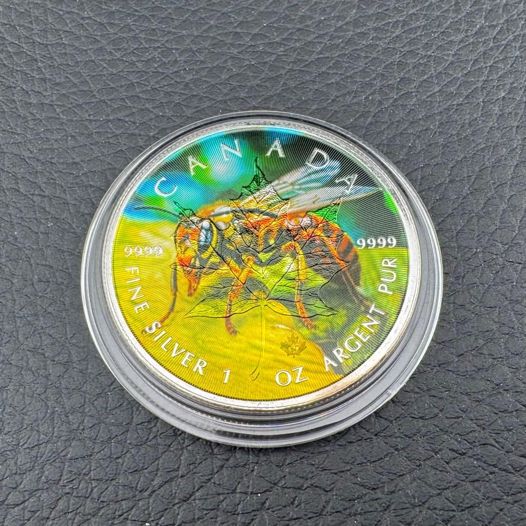 世界100枚限定！ メイプルリーフ 銀貨 カラー スズメバチ 森の自然融和