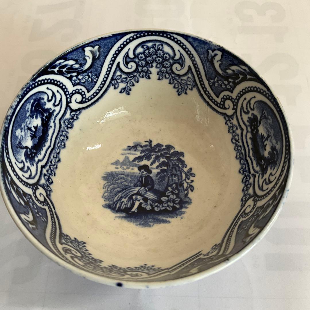 オランダ銅版小鉢染付人物風景文小鉢(デルフトか？) 18世紀後半〜19世紀前半頃