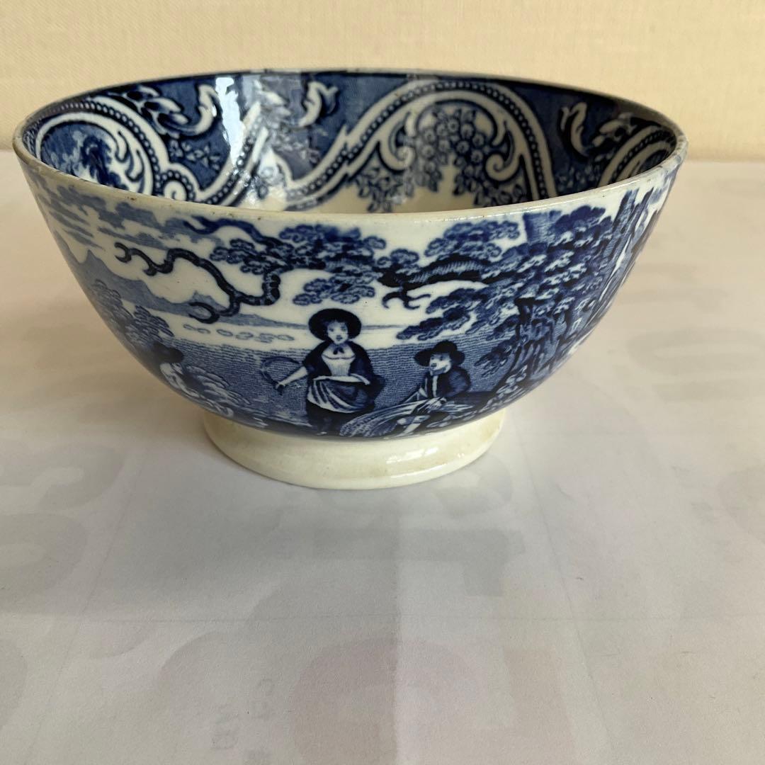 オランダ銅版小鉢染付人物風景文小鉢(デルフトか？) 18世紀後半〜19世紀前半頃