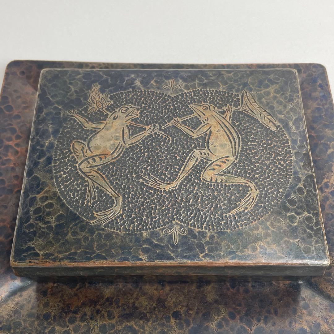 鎚起銅器 玉川堂 鎚目蛙紋 煙草盆 御盆 莨盆 莨箱 小箱 茶道具