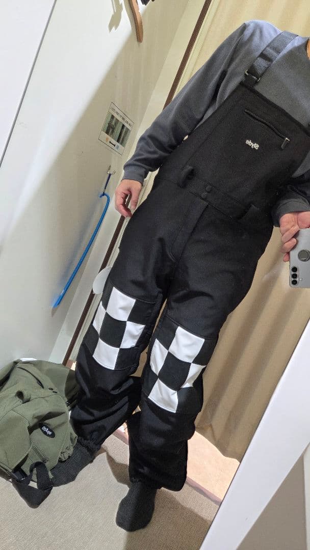 ブラック チェッカーパターン オーバーオール M