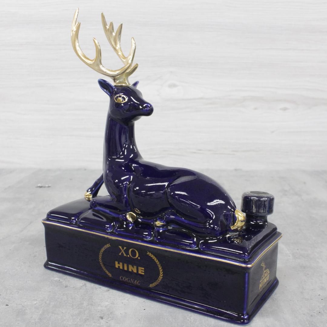 ▲未開栓 HINE X.O COGNAC 陶器 鹿ボトル リモージュ ブルー