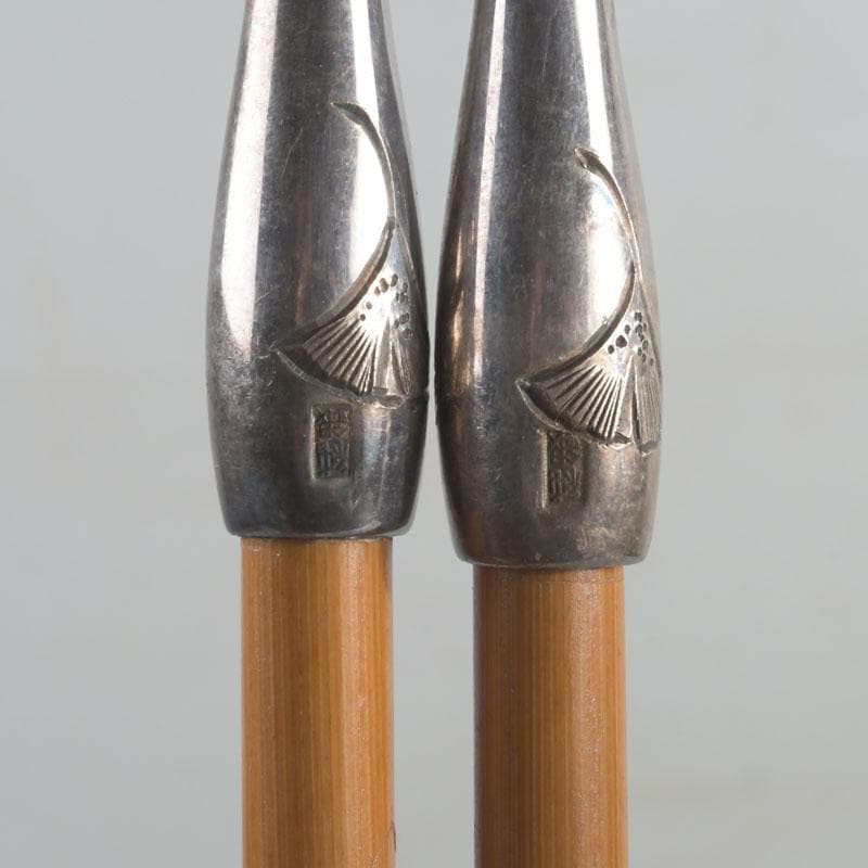 田中 野夫　木村清五郎作　純銀刻印　南鐐火煙管　一双　共箱　V　9237