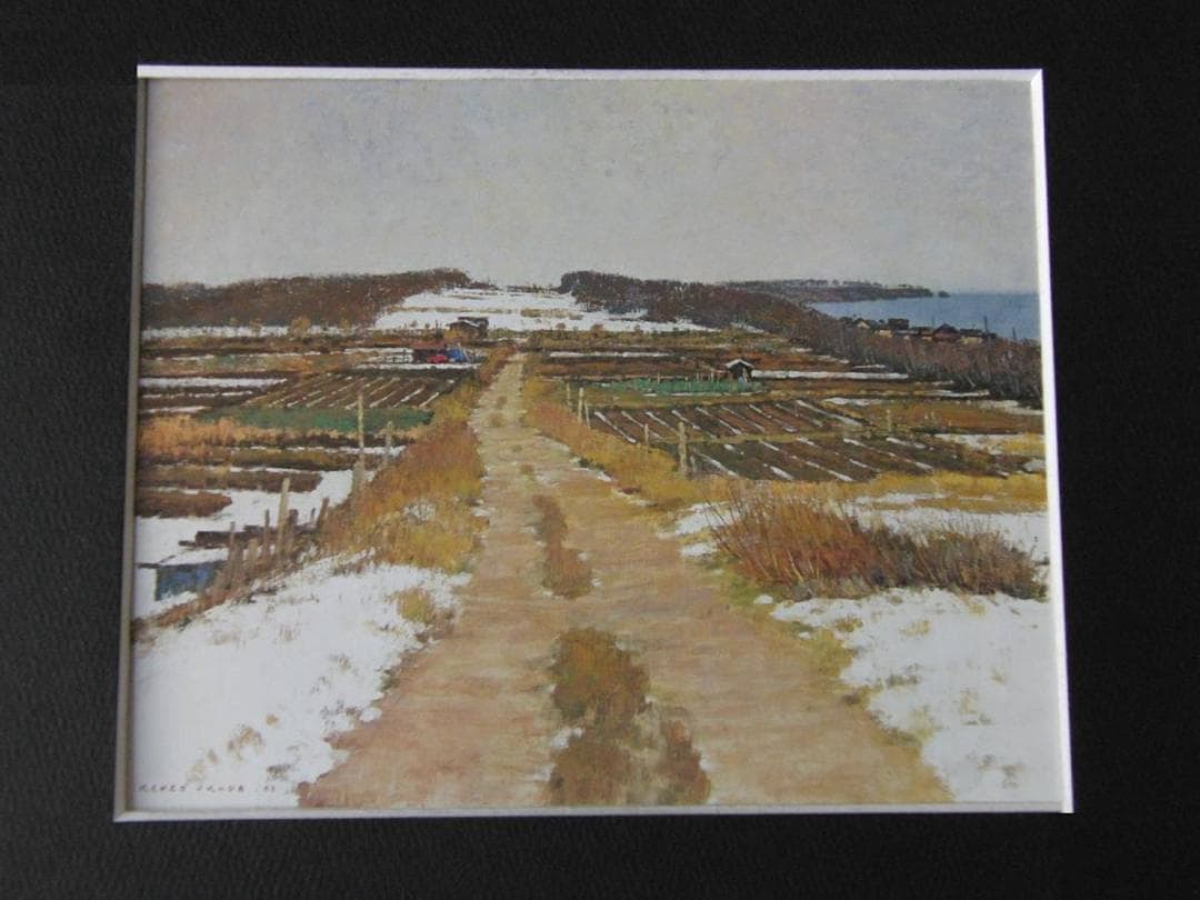 奥田憲三、【春を待つ砂丘】、希少な額装用画集より、新品額装付、状態良好