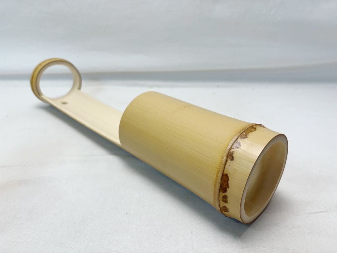 ほぼ未使用 華道具 竹 鶴首花入 竹おとし付き 掛置兼用 竹工芸 天然竹製 紙箱