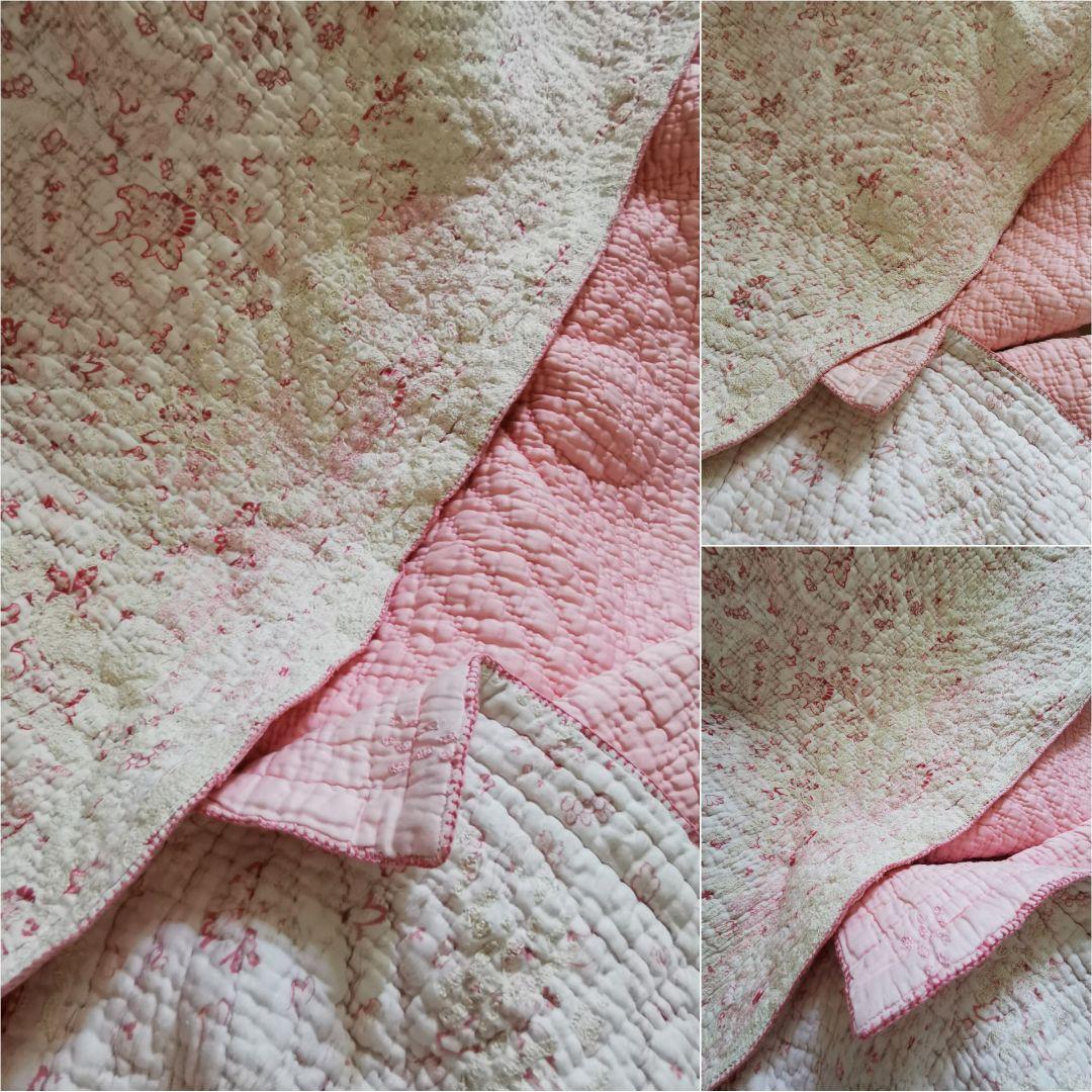 アンティーク英国 ウェールズ/ダーラムキルト 花更紗ペイズリー ハンドステッチ