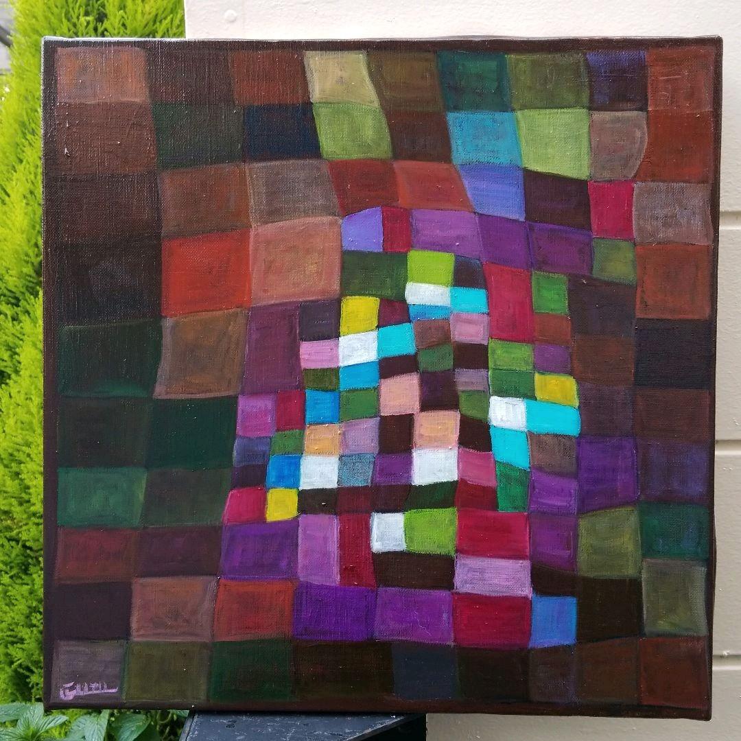 キャンバス油絵　専用　開花　パウルクレー風　飽きのこない抽象画　大きめキャンバス