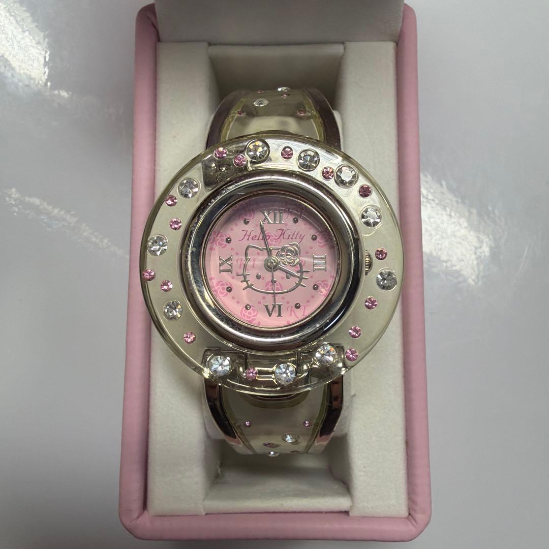 サンリオ　ハローキティ　バングル　腕時計　クリア　ラインストーン　平成レトロ