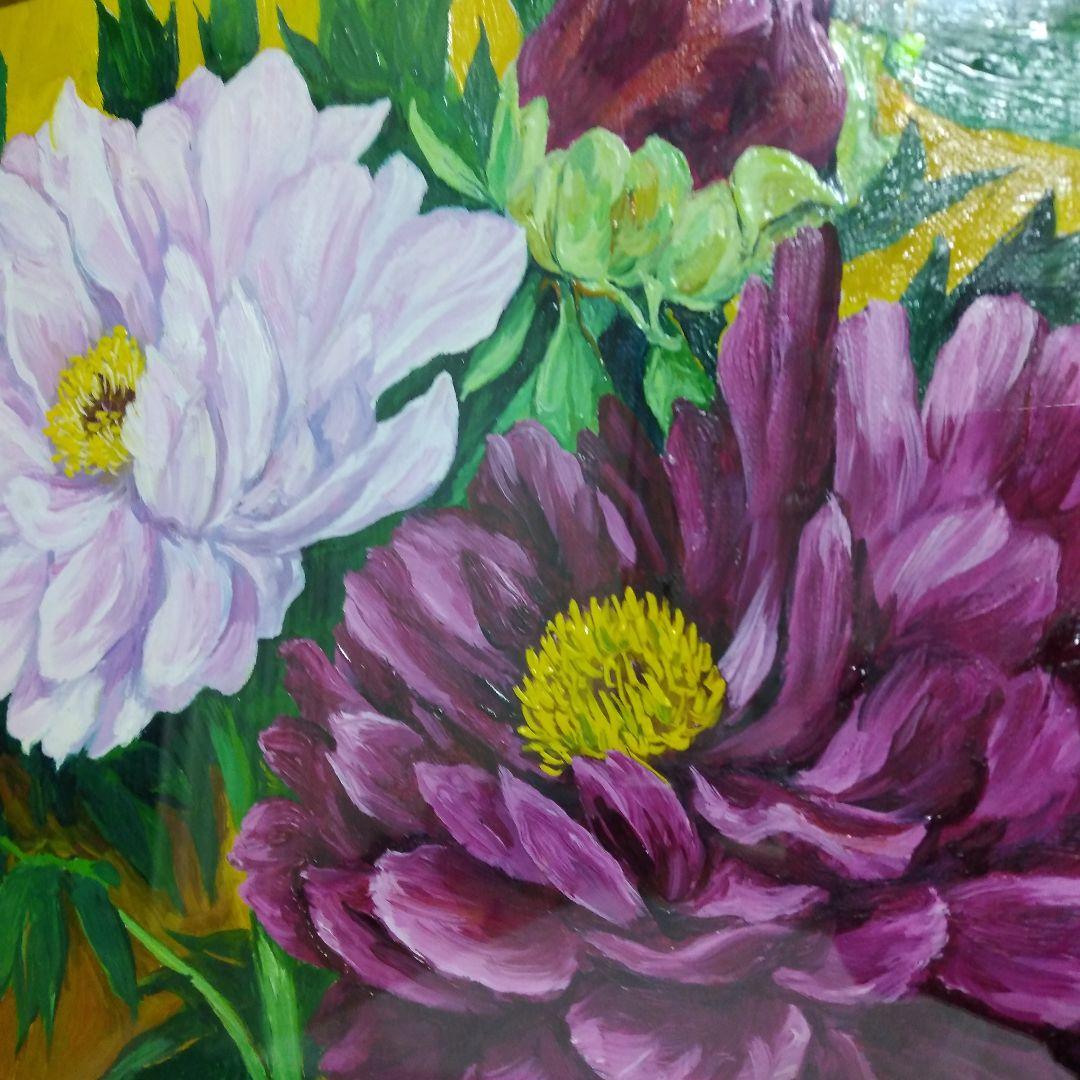 真作 絵画　[雨森三郎] 　油彩画 「牡丹」 F4　油絵　額装　原画　静物画　額