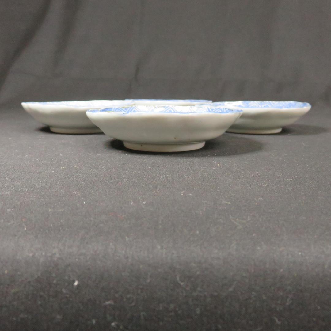 染付皿 4枚 扇子 小皿 江戸後期 訳アリ 窯傷 歪み 欠け