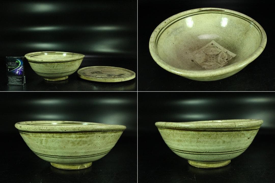 絵瀬戸 行燈皿 碗 時代物 二件(K-YC584)