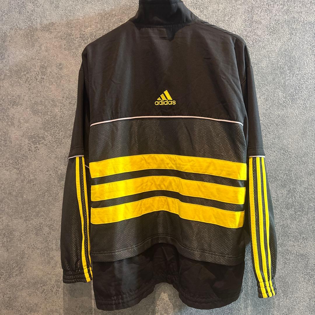 オールドadidas ストライプナイロンジャケット 黒/黄色M J81