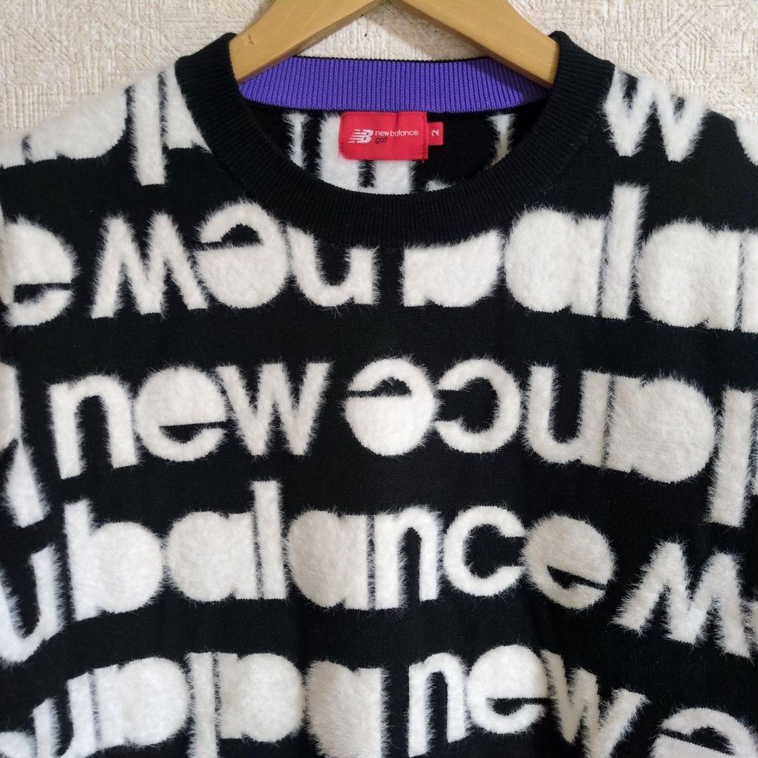 ニューバランスゴルフ タイプライターロゴ クルーニット ゴルフウェア黒 Ｌ相当