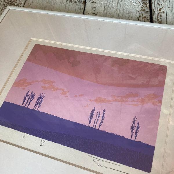 稀少*紺綬褒章受章 本間武男 作*直筆サイン入 シルクスクリーン 版画 AP夕空