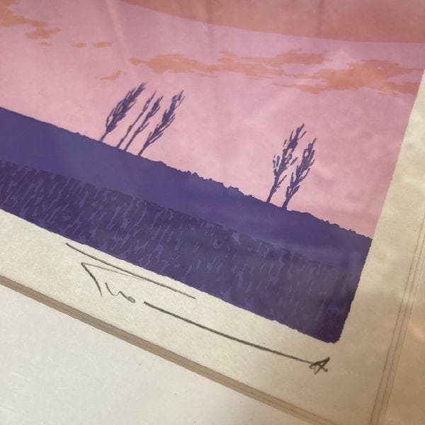 稀少*紺綬褒章受章 本間武男 作*直筆サイン入 シルクスクリーン 版画 AP夕空