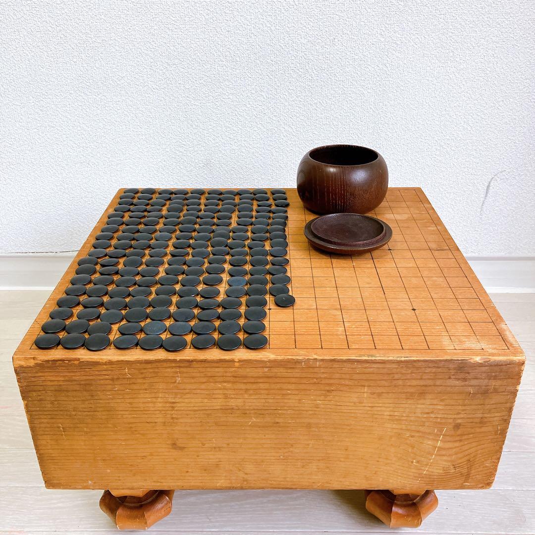 高級 囲碁版 セット 天柾 本榧 へそあり 白蛤石 那智黒石 希少 レトロ