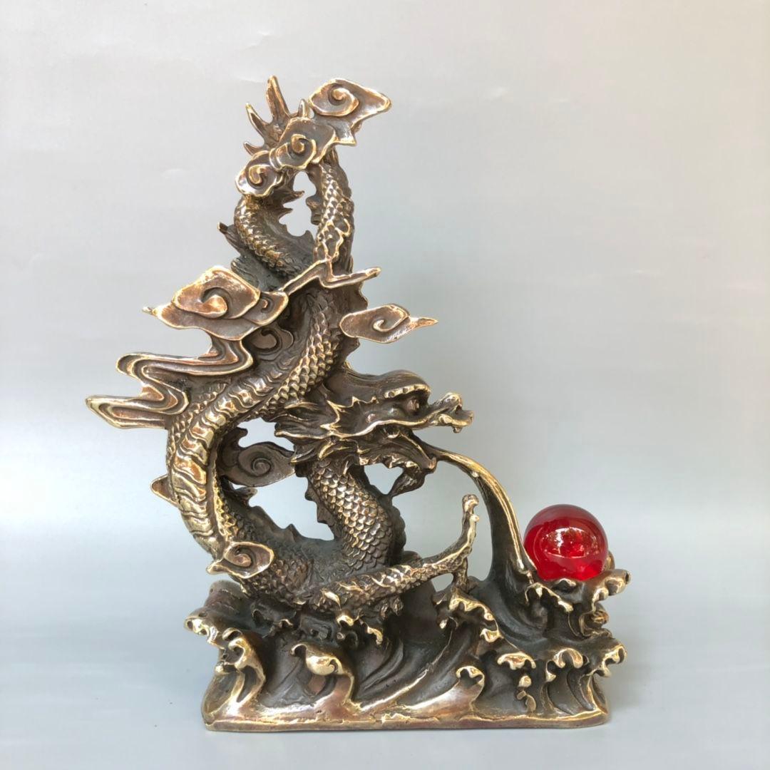 青龍戯珠 銅器 工芸品 美術品 置物