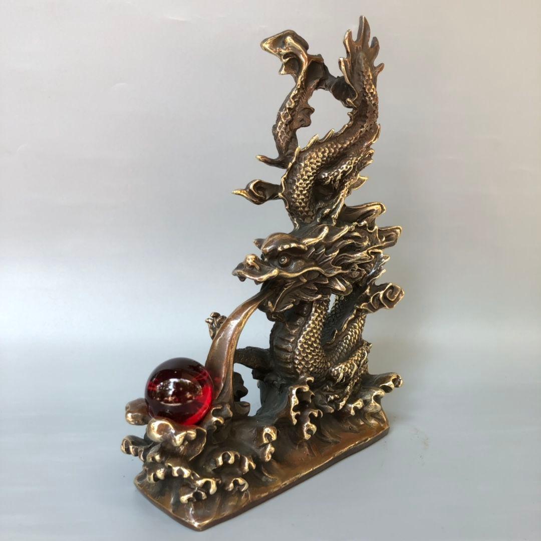 青龍戯珠 銅器 工芸品 美術品 置物