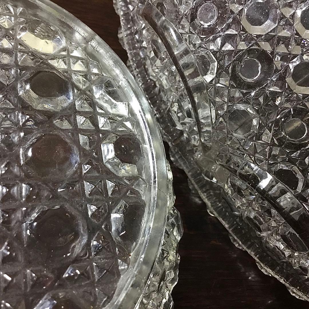 和ガラス◆ガラス鉢 2点◆大正ロマン アンティーク オーバル 取手付き