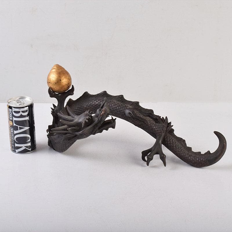 ヤマ　時代金工　古銅　輝銘　宝珠龍　置物　約3.9㎏　F　R9062B