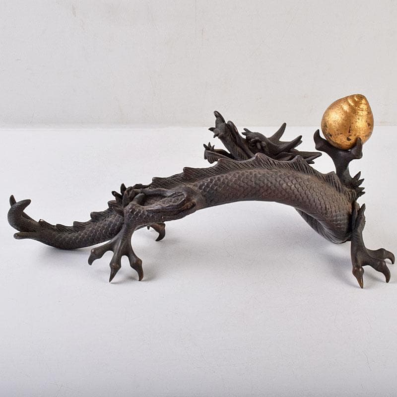 ヤマ　時代金工　古銅　輝銘　宝珠龍　置物　約3.9㎏　F　R9062B