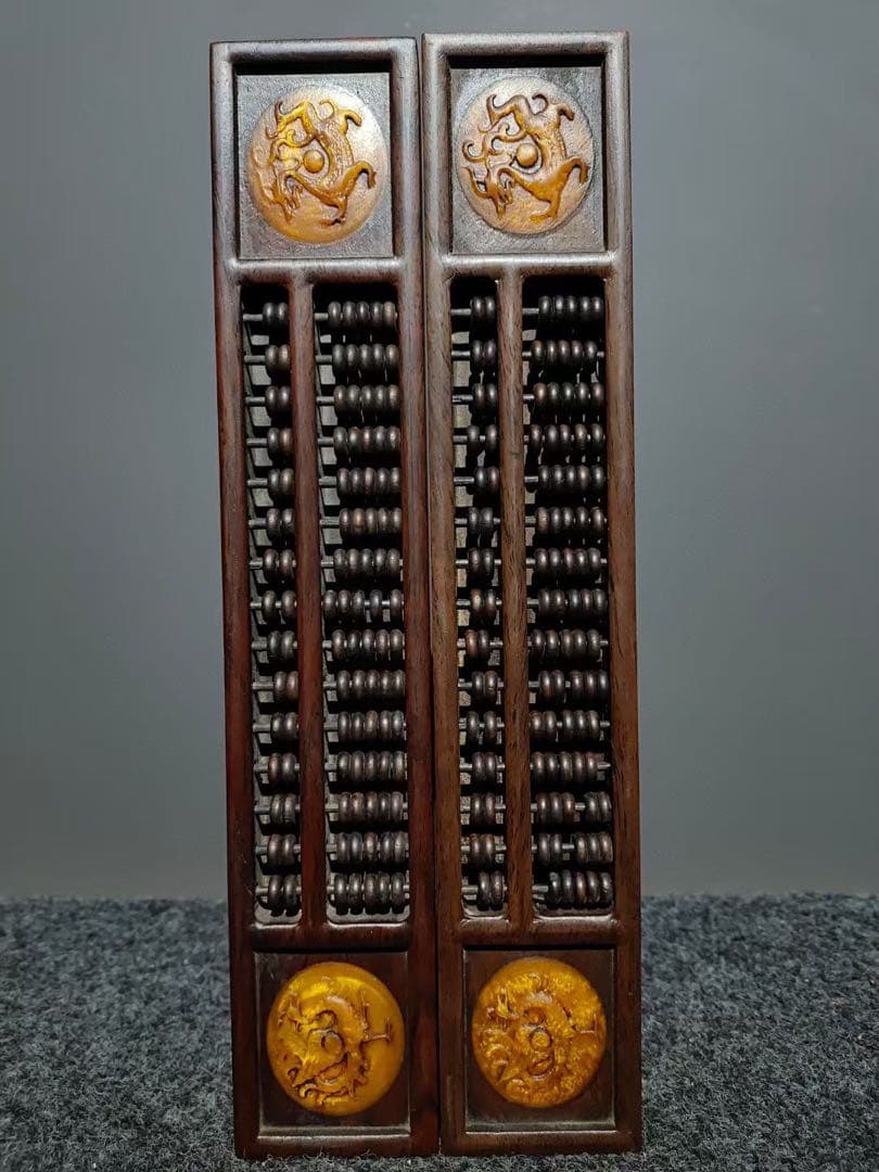 旧藏 文房具 木製　镇尺算盘 そろばん　開運　置物　2点インテリア　飾り