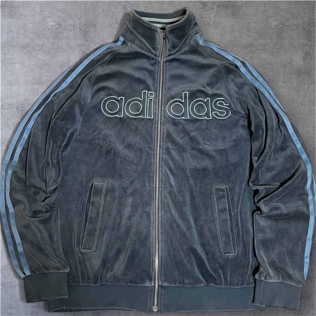 希少‼️adidas ベロアジャージ セットアップ 国旗タグ 上下 L