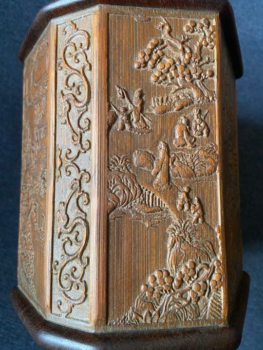 中国古美術品　細工彫り 竹筆筒